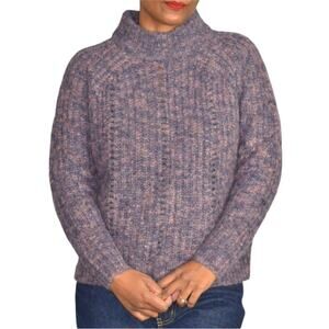 Madewell Pointelle Sweater Purple Mock Neck Cable Knit Pullover Chunky Boxy XS